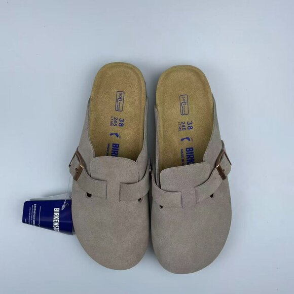 Birkenstock Clog Taupe Suede Leather Size Eur 38 Sandals Schmale weite narrow - Picture 5 of 5